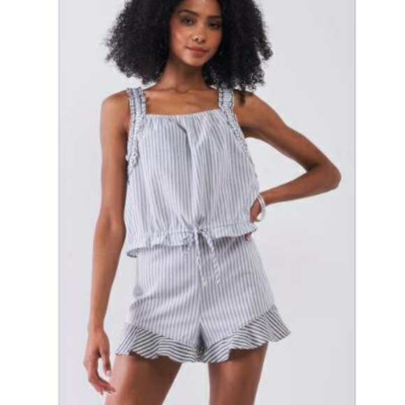 FEW LEFT ❗️SUGAR+LIPS 2-Piece Striped Chambray Shorts Set - Picture 2 of 5